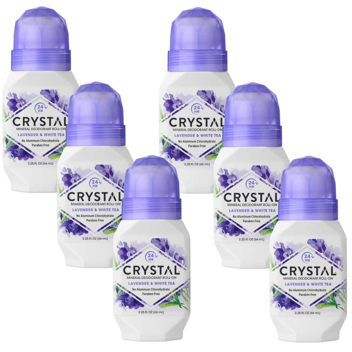 Crystal Essence Mineral Deodorant Roll-On, Lavender & White Tea 2.25 oz (Pack of 6)
