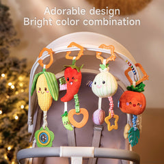 Baby Vegetable Hanging Rattle - Soft Plush Rattle Toy with Sound & Colors | Clip-on Pram Pushchair Sensory Toy for Newborns 6-12 Months