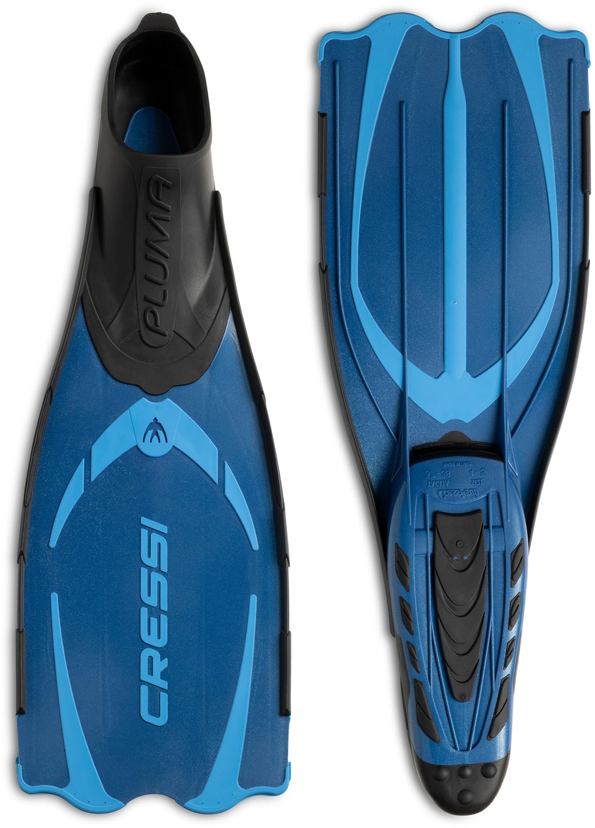 Cressi Pluma Fins - High Quality Unisex Full Foot Fins for Diving, Snorkelling, Swimming - Blue/Azure