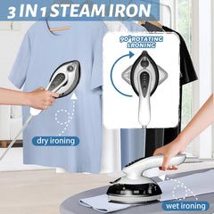 TERRIFI Portable Travel Steamer Iron, Fast Heat Up Handheld Garment Steamer, 3 Modes for Wet and Dry Ironing, 1100W 25s Heat Up Micro Steam Iron, 90° Rotation Anti Drip Clothing Steamer Iron
