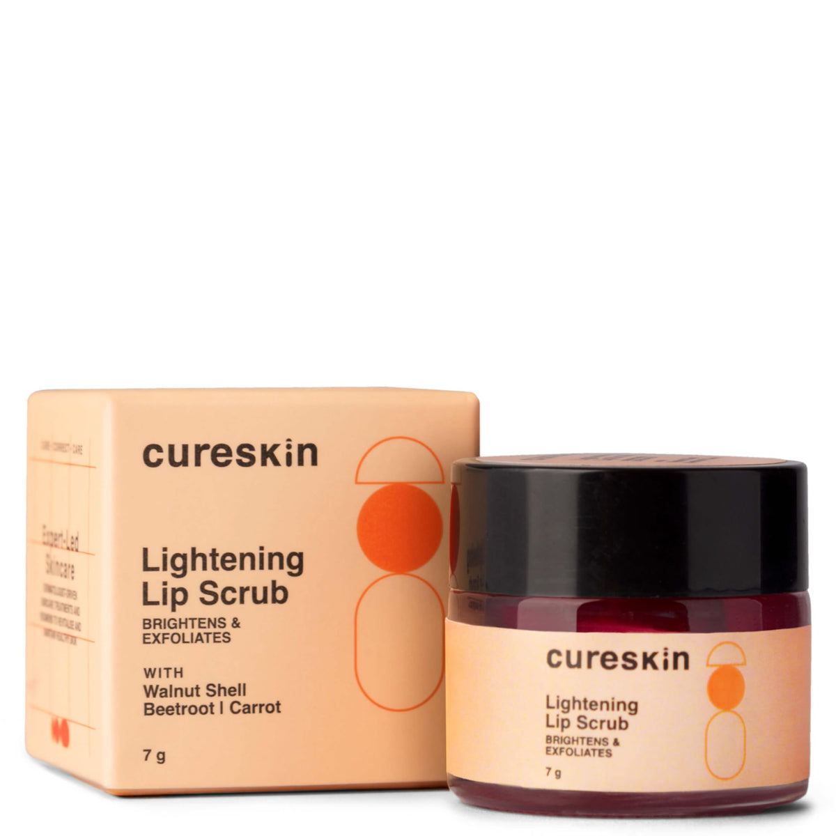 Cure Skin Lip Scrub for Men and Women, Exfoliates and Brightens with Walnut Shell Powder, Beetroot and Squalane, Lip Scrub for Dark Lips to Lighten Pink Lips