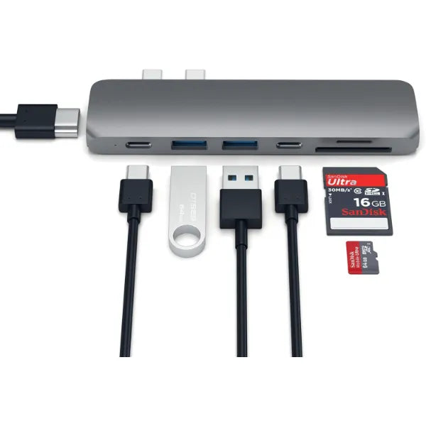 Satechi USB C Hub Adapter, USBC Dongle 7 in 1, USB-C with 4K HDMI, 87W PD Charging, USBC Data, 2 USB-A Data, Micro/SD Card Readers, for MacBook Air/Pro/Neo - Space Gray