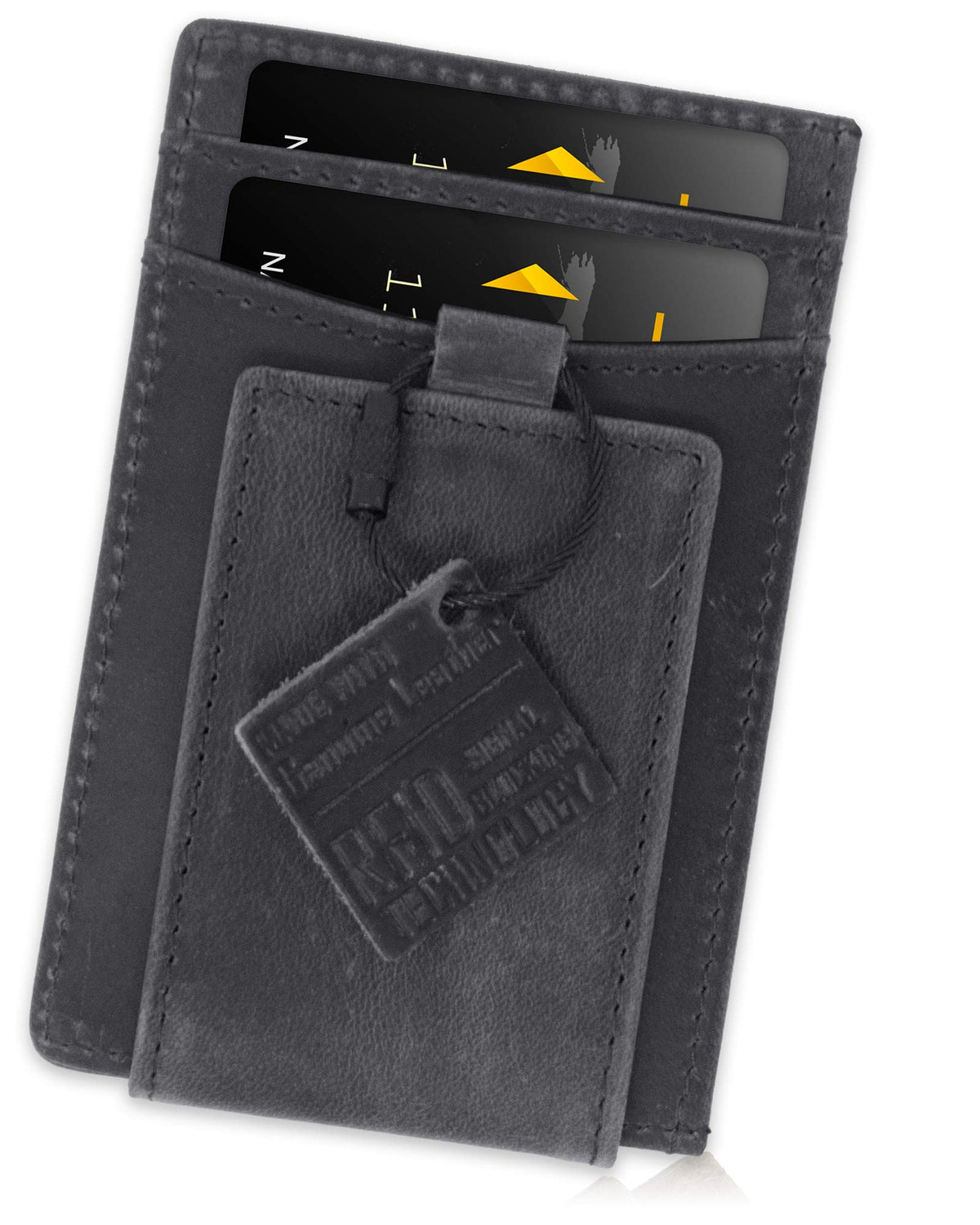 Fidelo Leather RFID Minimalist Wallet EDC Slim Wallet Credit Card Holder Money Clip for men, Maverick "Distressed Gray" Crazy Horse Leather, One Size, Rfid Wallet