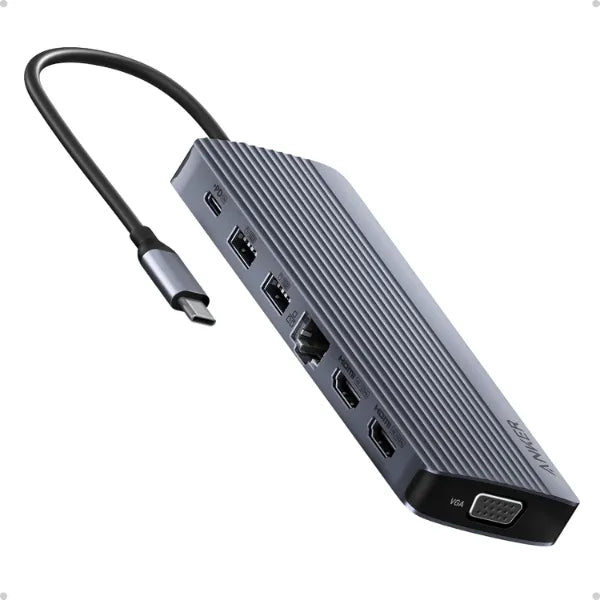 Anker 14-in-1 USB-C Hub, Triple Display Docking Station with 100W PD (A8389) - Gray