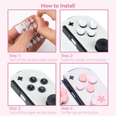 GeekShare Silicone Cross D-Pad Button Caps Set Cute Joystick Cover - ABXY Key Buttons Sticker Compatible with Switch/OLED Game Console - Sakura