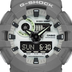 G-Shock Casio GA700HD-8ADR Analog/Digital Wrist Watch with Grey Rasin Band, 50 mm Size, White/Grey, Mens