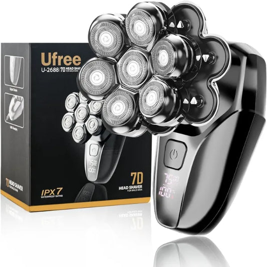Ufree 7D Rotating Head Shaver for Bald Men, Magnetic Detachable Head Shaver, IPX7 Waterproof Wet or Dry Electric Razor for Men, LED Display Rechargeable Shaving with Type-C Charge, Mens Gifts