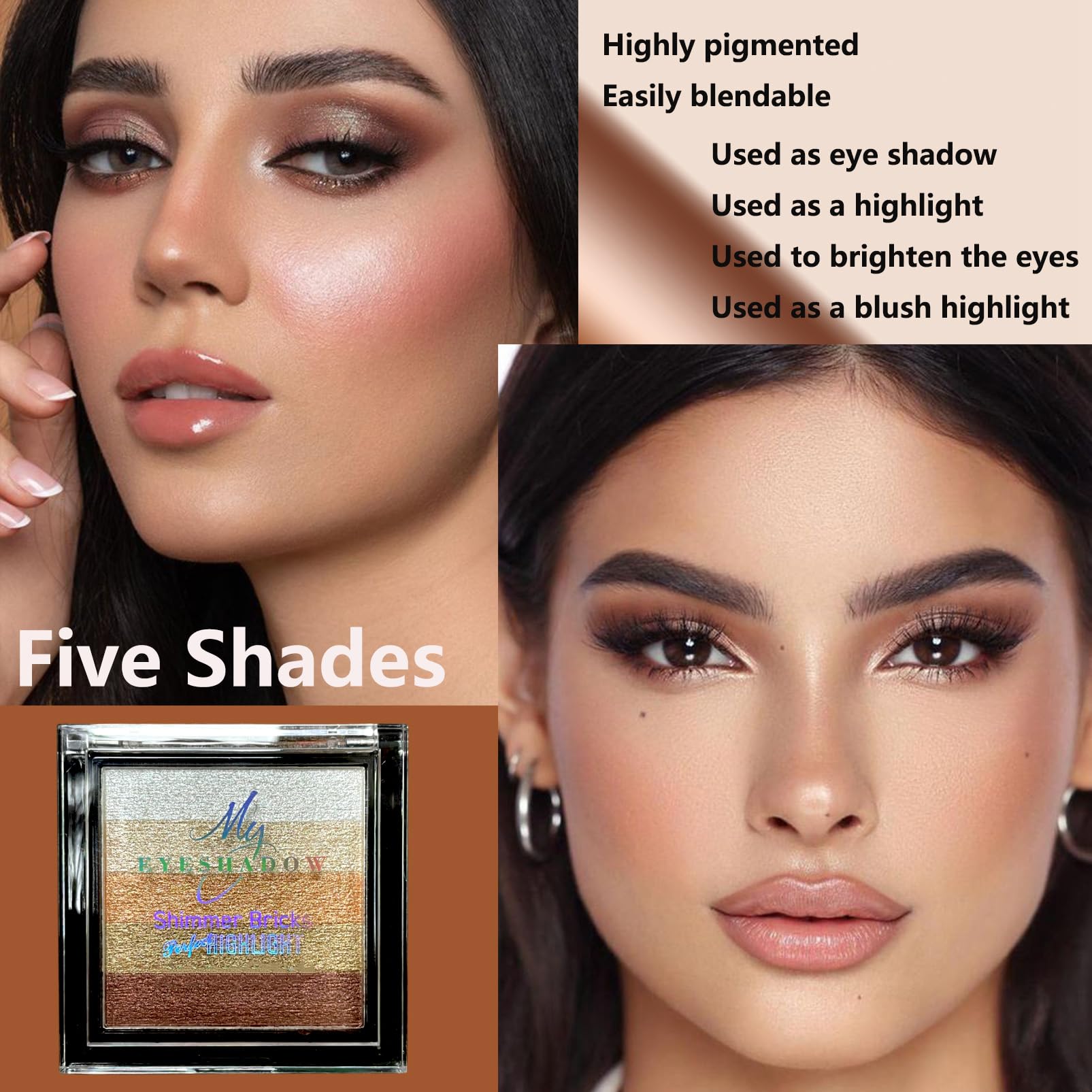 5 Colors Glow Bronzing Bronzer Powder - Highlighter Makeup Palette - Long Lasting Highly Pigmented Bronzing Pearls Powder - Face Make up For Any Skin Tone (01 Cafe Mocha)