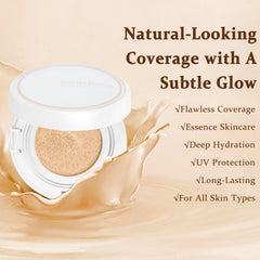 Witch’s Pouch Korean Serum Skin Cushion Foundation, Flawless Coverage Korean Foundation Makeup, Long-Lasting & Moisturizing Foundation Cushion, UV Protection Korean Makeup Products (21 Light Beige)