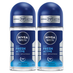 NIVEA MEN Antiperspirant Roll-on for Men, Fresh Active Fresh Scent, 2x50ml