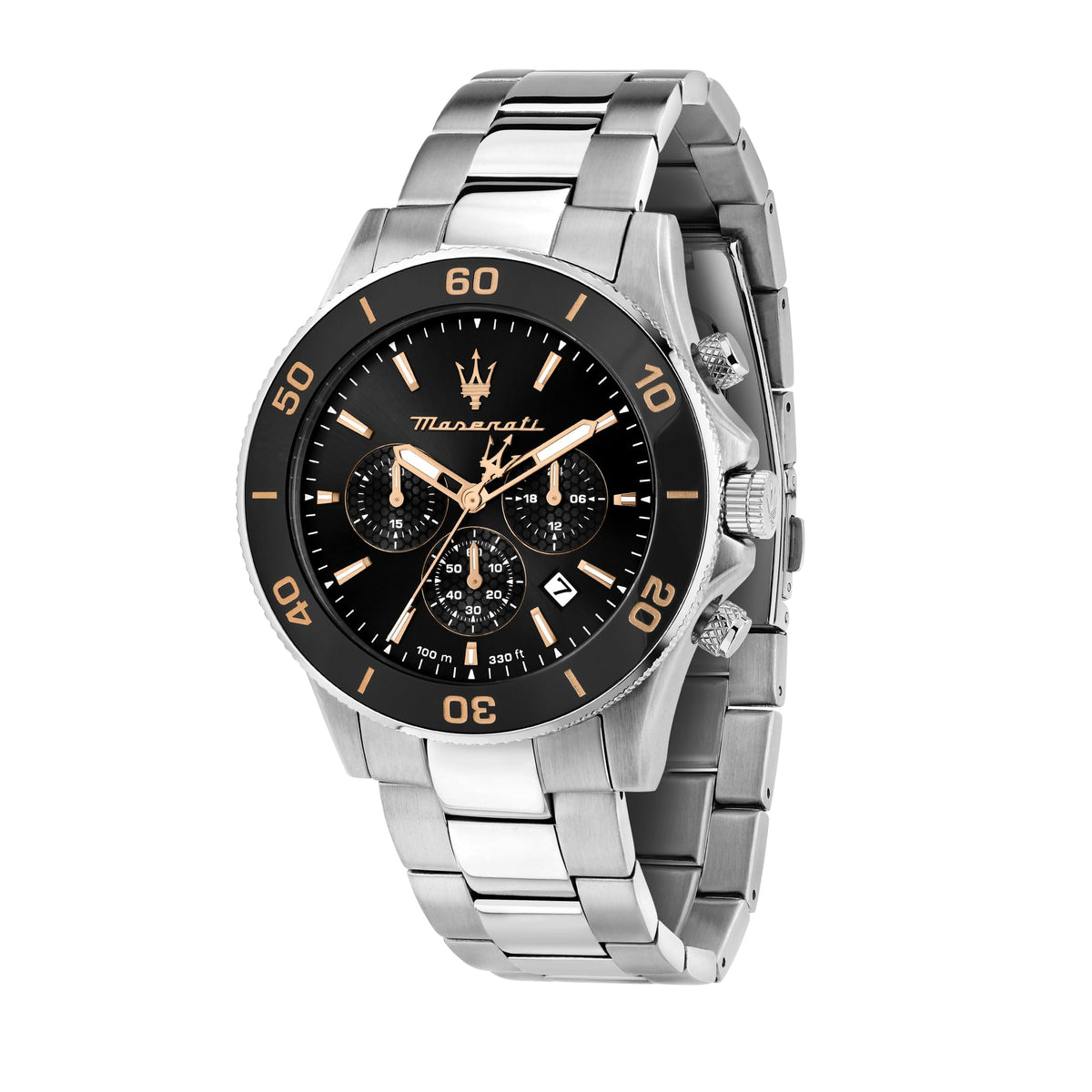 Maserati COMPETIZIONE 43MM CHR Black DIAL BR SS, Modern - Stainless Steel/Metallic