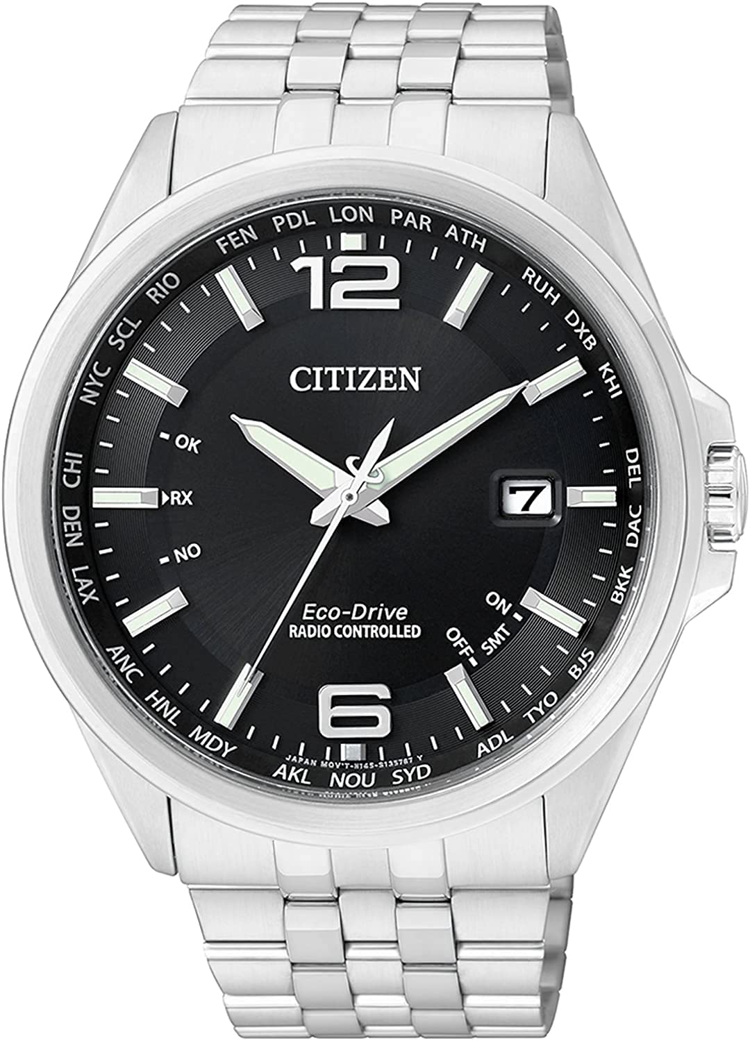 Citizen Mens Analogue Eco-Drive Watch with Stainless Steel Band, Black/Silver, Bracelet
