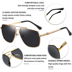 KANASTAL Polarized Sunglasses for Men Women, Large Memory Metal Frame Lightweight Sun Glasses 100% UV400 Protection Shades for Driving