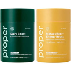 Proper Energy & Wellness Boost Bundle Greens Superfood for Digestion & Metabolism Support with Caffeine Free Energy Drink Mix
