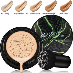 PHOERA Foundation Full Coverage Makeup, Mushroom Head Air Cushion CC Cream Natural Foundation, PHOERA Primer, PHOERA Powder, Brushes Foundation Brush,2 Makeup Sponge (101 Porcelain + 02Natural CC)