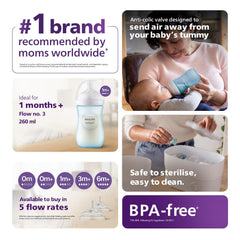 AVENT Philips Natural Response Baby Bottle, 260ml - Blue, SCY903/21