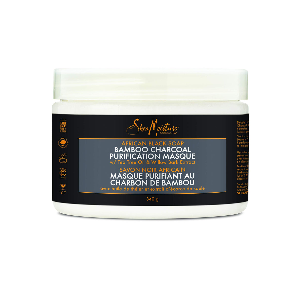 SHEA MOISTURE Sheamoisture African Black Soap Bamboo Charcoal Purification Masque Hair Treatment, 12 Ounce