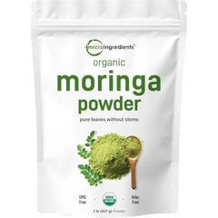 Micro Ingredients Organic Moringa Oleifera Leaf Powder, 2 Pound | Rich in Antioxidants & Immune Vitamins | Pure Leaves Without Stems | Great Superfoods for Tea or Drink | India Grown, Vegan