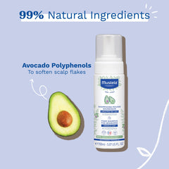 Mustela Cradle Cap Foam Shampoo for Newborn - Baby Shampoo with Natural Avocado - Tear-Free & Fragrance-Free - 150ml