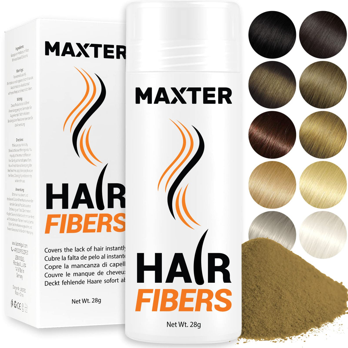 Maxter Hair Fiber for Men & Women - 100% Natural Powder for Hair Building, Thickening and Cover Hair Loss in just 10 sec (Blonde 28g)