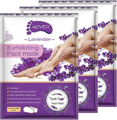ALIVER Foot Peel Mask 3 Pack, Foot Masks Exfoliating, Lavender Exfoliator for Callus, Dead Skin, Repair Rough Heels for Women Men
