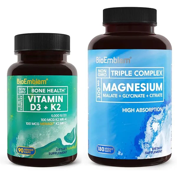 BioEmblem Triple Magnesium Complex 180 Capsules with Vitamin D3 K2 90 Capsules