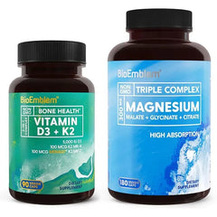 BioEmblem Triple Magnesium Complex 180 Capsules with Vitamin D3 K2 90 Capsules