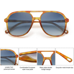 SOJOS Retro Vintage Polarized Sunglasses Double Bridge Brow Bar Square Aviators SJ2174