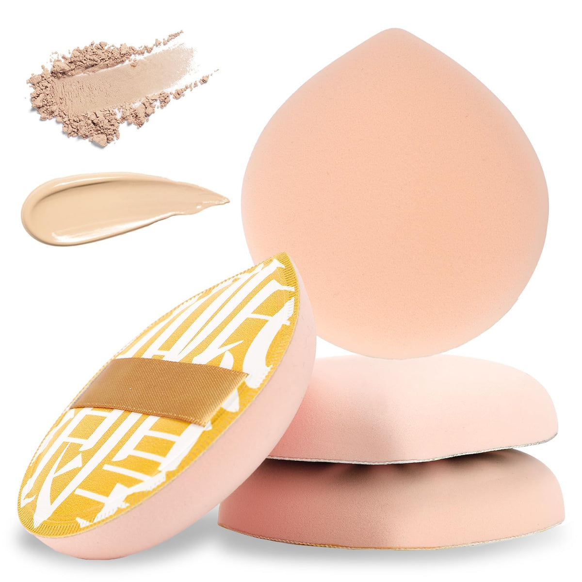 4 Pcs Makeup Sponge Puff for Foundation Concealer and Powder Teardrop Setting Powder Puff Makeup Cushion Puff Foundation Sponge Blender Sponge for Liquid, Cream, and Powder (Yellow)