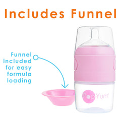 PopYum 5 oz Pink Anti-Colic Formula Making/Mixing/Dispenser Baby Bottles, 2-Pack with #1 Slow Flow , 150 ml, BPA-Free, Natural Latch