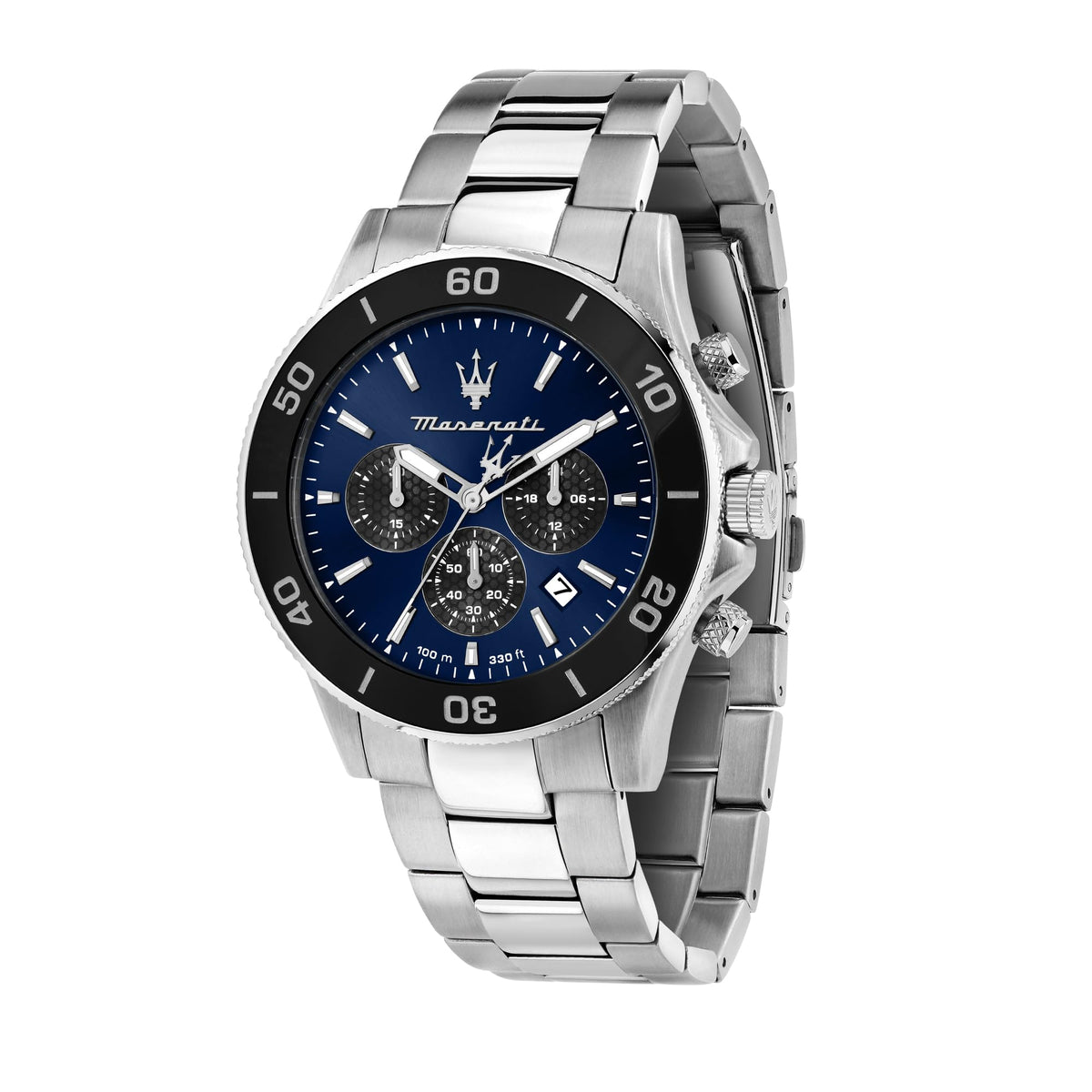Maserati Stainless Steel Lifestyle Chronograph Date Small Seconds Analog Dial Color Blue Watches For Men - R8873600009, Band Color-Silver, Blue, 43, Japanese