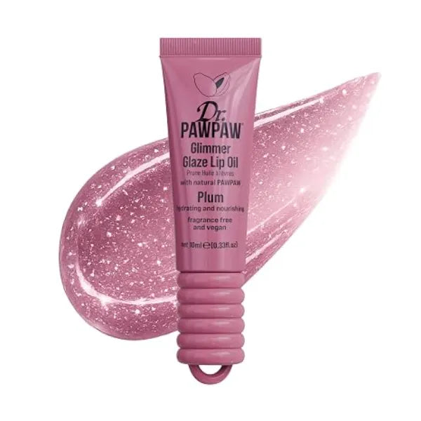 Dr. PawPaw Glimmer Glaze Plum Lip Oil 10ml, Hydrating Glossy Lip Oil with Sheer Plum Tint and Shimmer, Non Sticky Vegan Lip Care for Juicy Glazed Lips