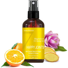 Seven Minerals, Magnesium Happy Joints Spray - Powerful USA Made Magnesium Oil Blend with Essential Oils (Turmeric, Ginger and Orange) 4 fl oz