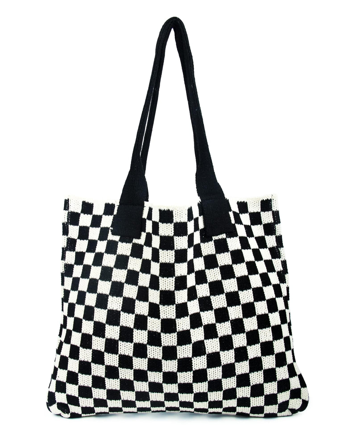 TERRIFI Crocheted Tote Bag for Women, Large Capacity Shopping Bag, Aesthetic Design, Handmade Knitted Hobo Shoulder Bag, Stylish Shopping & Satchel Handbag Black White Grid