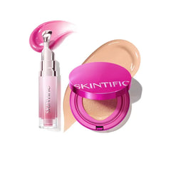 SKINTIFIC Pink Glow Cushion Foundation #03 Petal & Peptide Brightening Lip Serum #04 Pink Berry Set