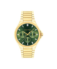 CALVIN KLEIN WOMEN'S GREEN DIAL IONIC PLATED THIN GOLD STEEL BRACELET WATCH - 25100053