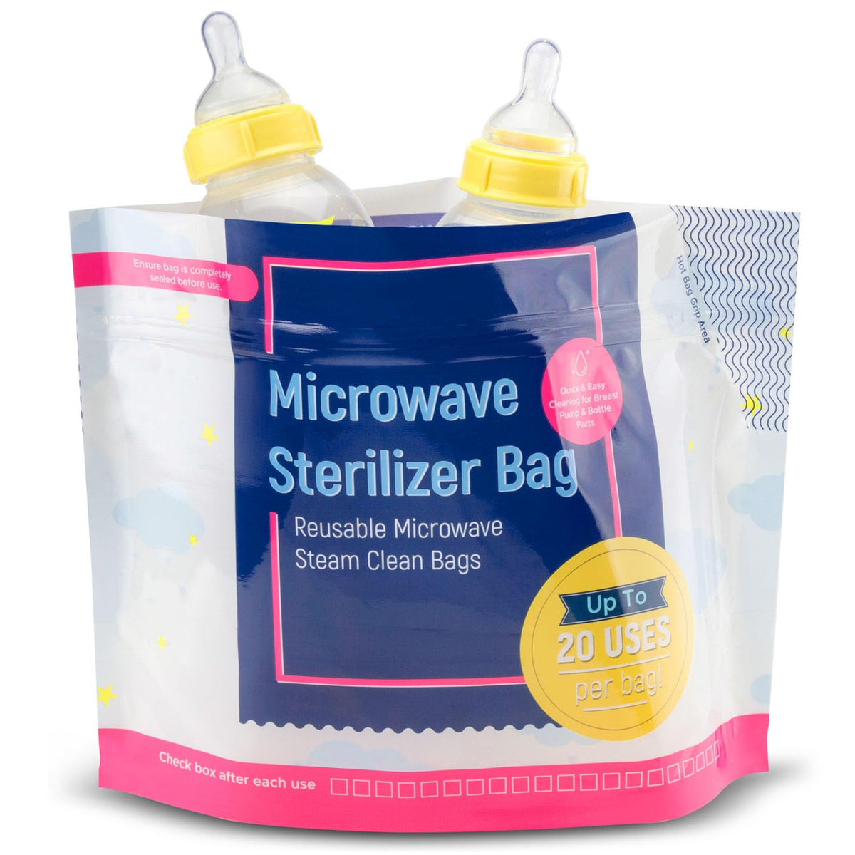 IMPRESA 15 Pack Microwave Baby Bottle Sterilizer Bags - 300 Uses Per Pack - Travel Baby Bottle Cleaner Microwave Sterilizer Bag - Breast Feeding Travel Accessories