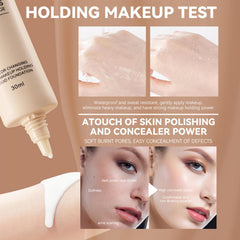 KASTWAVE Super Stay Liquid Foundation, Full Coverage Hydrating Waterproof Foundation with 6Pcs Powder Puff, Color Correcting, Perfect Concealer, Lightweight Warm Skin Tone Foundation, 30ml (1pcs)