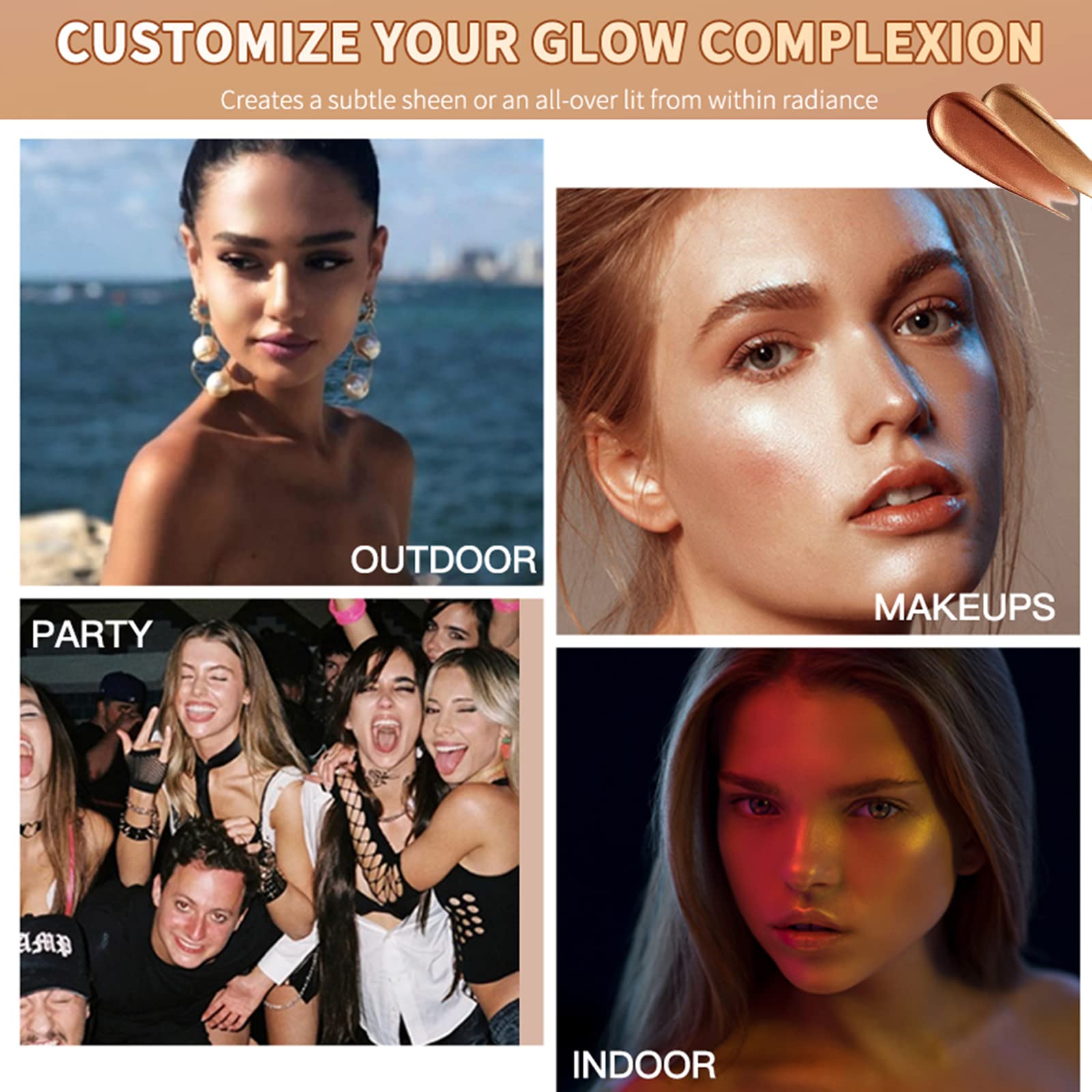 Liquid Body Shimmer, Silky Body Glitter Shimmer Oil, Body Highlighter Liquid Illuminator, Shimmer Lotion for Body Makeup, Cream Body Glow Bronzer Drops Luminizer (Bronze Drops)