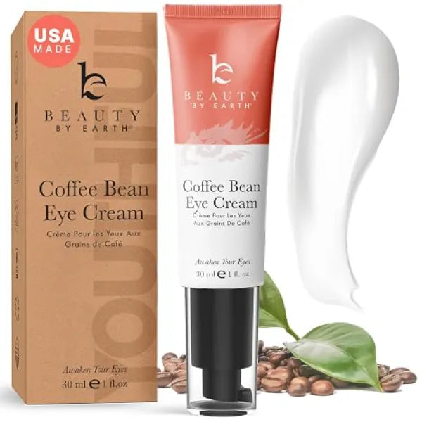 Beauty by Earth Caffeine Eye Cream for Puffiness & Bags Under Eyes USA Made Natural & Organic Ingredients, Under Eye Cream for Dark Circles with Glycerin & Vitamin E