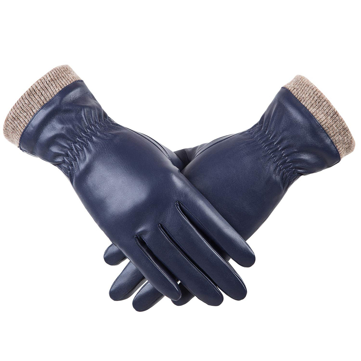REDESS Winter Leather Gloves for Women, Wool Fleece Lined Warm Gloves, Touchscreen Texting Thick Thermal Snow Driving Gloves - Navy