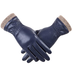 REDESS Winter Leather Gloves for Women, Wool Fleece Lined Warm Gloves, Touchscreen Texting Thick Thermal Snow Driving Gloves - Navy