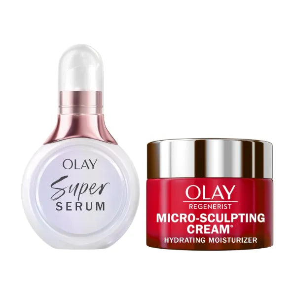 Olay Super Serum and MicroSculpting Cream Mini Duo, Super Serum 0.4 fl oz + Micro‑Sculpting Cream 0.5 fl oz Skincare Kit