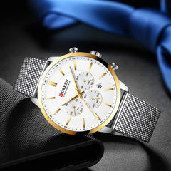 CURREN 8340 Man Watch Man Sport Watch Man Waterproof Outdoor Wristwatch Man Watch Man Chronograph Quartz Business Watch Male Watch for Men - Silver
