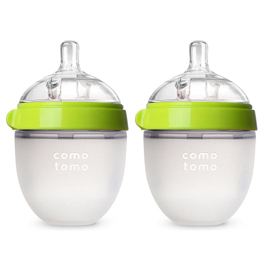 Comotomo Natural Feel Baby Bottle, Soft & Squeezy, Easy To Clean, Dual Anti-Colic Vent Bottle For Baby, Infants And Newborn 150ml, Green (Pack Of 2)