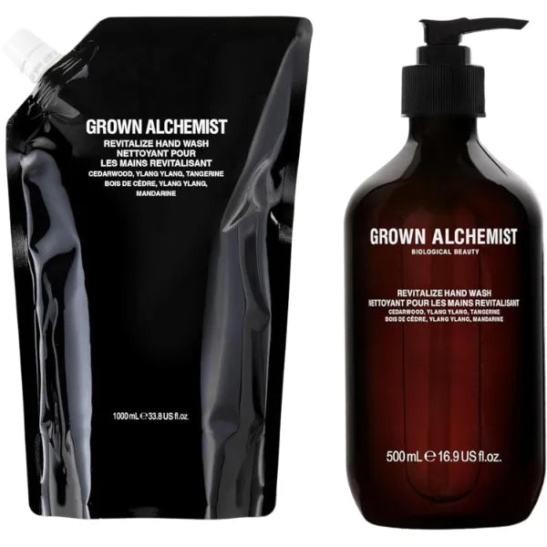 Grown Alchemist Revitalize Hand Wash Bundle:Cedarwood, Ylang Ylan, Tangerine. Gentle Hand Soap Hydrates & Cleanses. (Pump 500mL + Refill 1L).
