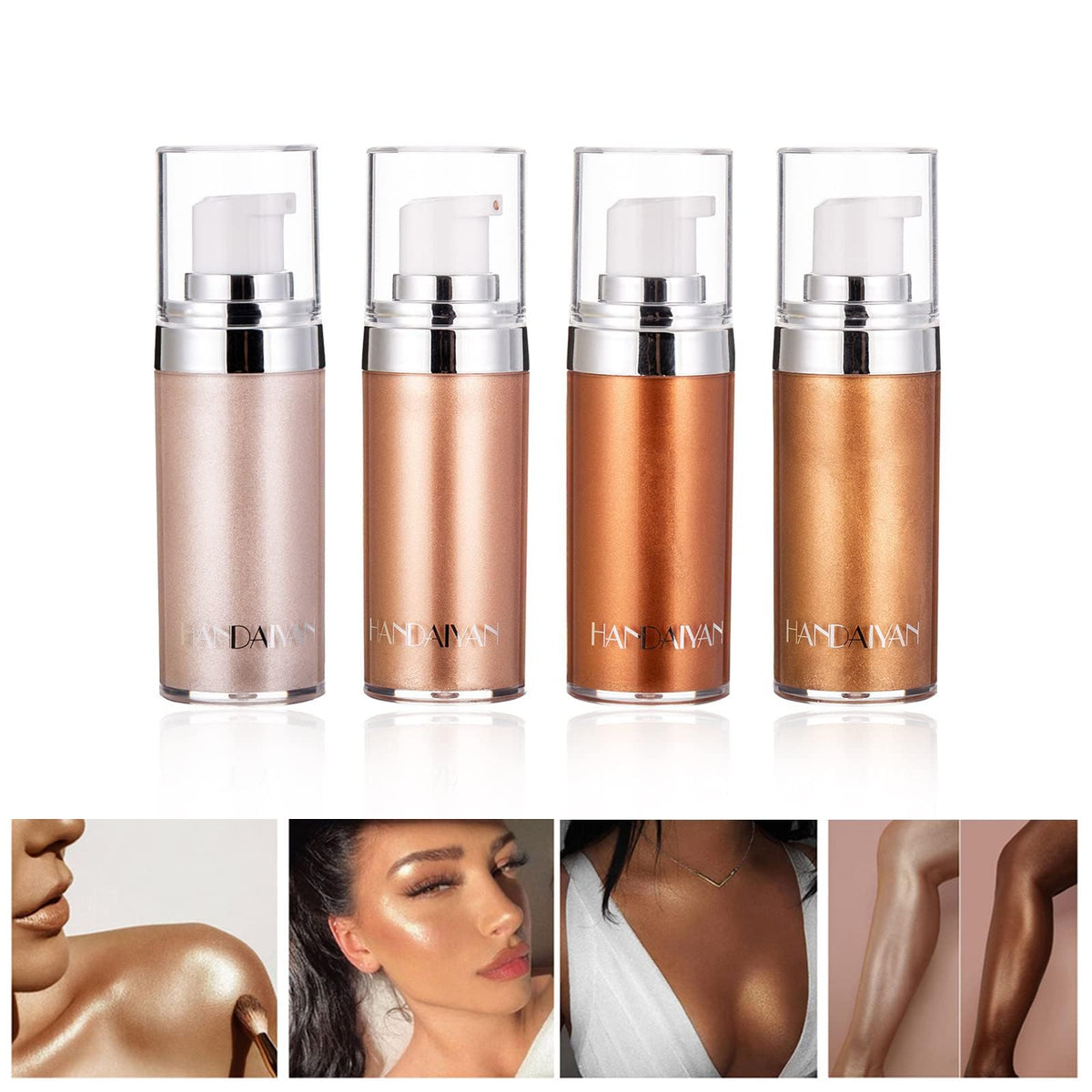 KASTWAVE Body Shimmer Oil, Moisturizing Long Lasting Body Luminizer Face Brighten, Waterproof Liquid Illuminator Body Glow, Shimmer Body Glitter Oil Highlighter Summer Glowing Makeu (4 Colors)