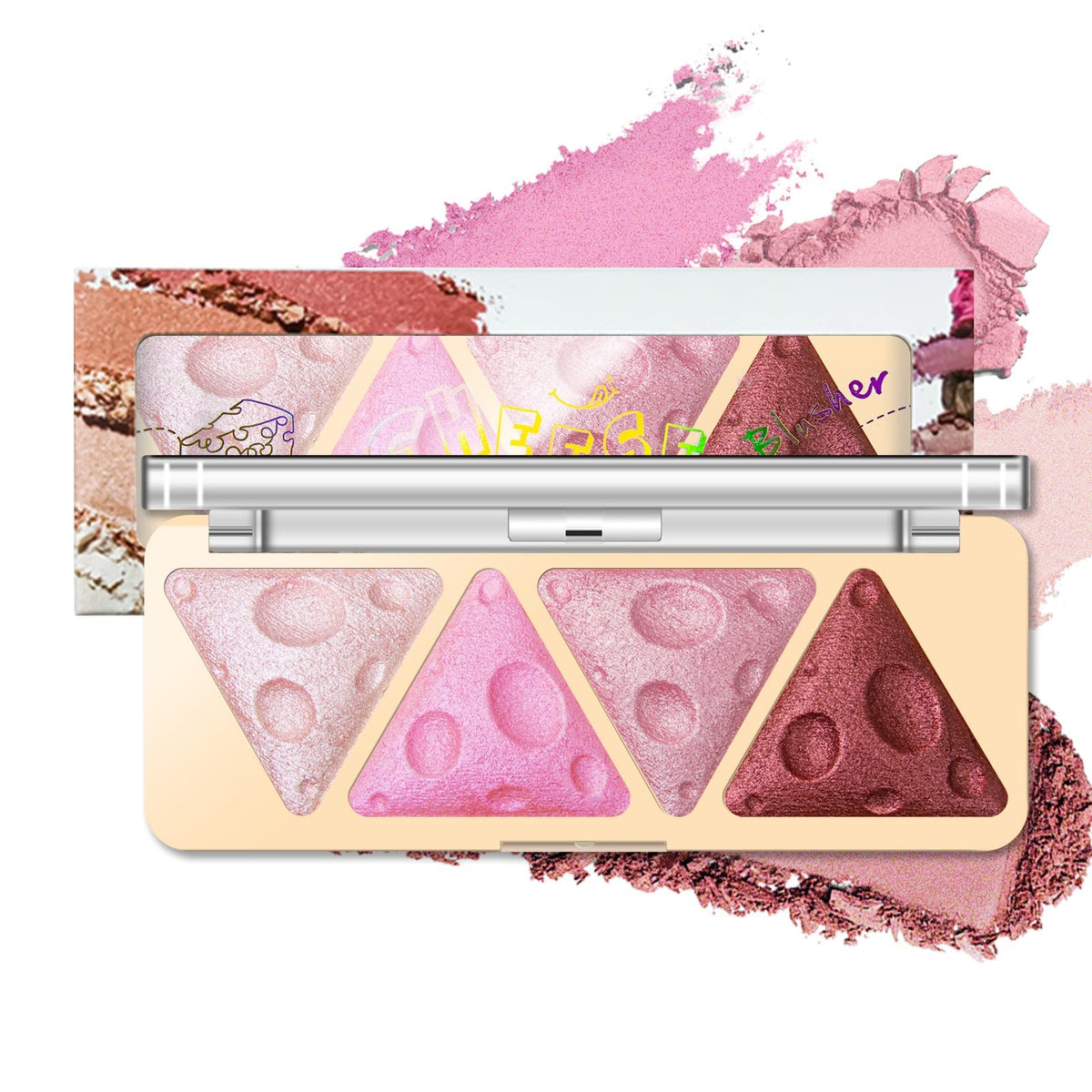 NALACAL Pink Baked Blush Palette for Cheeks Makeup, 4 Colors Shimmer Facial Blush for Natural Glowing Finish Lasting Lightweight Matte Natural Cream Powder Easy To Blend Contour Highlighter Blusher