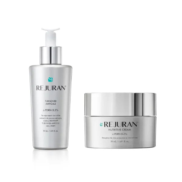 REJURAN® Turnover Skincare Duo with c-PDRN® – Salmon DNA Face Serum & Nutritive Cream for Firming, Hydration & Youthful Radiant Skin – Korean Anti-Aging Ampoule & Moisturizer Set (1.69 fl oz Each)