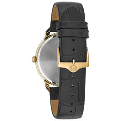 Bulova Men's Classic 3-Hand Quartz Black Leather Strap Watch, Roman Numeral Markers, 41mm - white